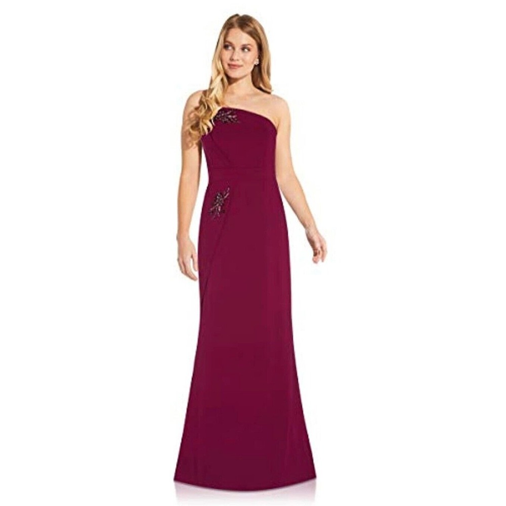 Adrianna Papell Burgendy Bead Cape Gown strapless Size 4‎